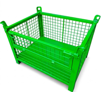 Conteneur en acier à grille métallique robuste, pliable, empilable, anti-collision, avec porte basculante, poches pour chariot élévateur et base solide, pour entrepôt
