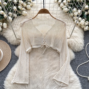 Suéter de manga hinchada con doble botonadura y cuello cuadrado de fragancia pequeña Top de Base Irregular ajustado que combina con todo para mujer - Product Image 2