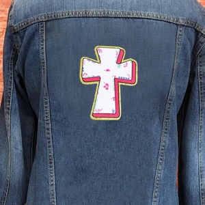 En gros, Badge brodé en chenille à motifs croisés et floraux, thermocollant, doré pailleté, pour vêtements chrétiens, sweat-shirts, sacs et projets DIY - Product Image 3