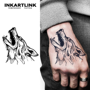 INKARTLINK Pegatina de tatuaje de lobo ulugando, lobo solitario, espíritu salvaje, herbal, 15 días, semipermanente, arte corporal para brazo y pierna, venta al por mayor - Product Image 1