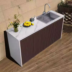 Mobile da Esterno Integrato con Lavabo e Lavello in Lastra di Roccia Interamente in Lega di Alluminio Impermeabile per Cortile - Product Image 1