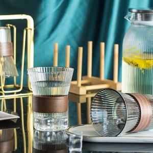 Creative strisce verticali alto vetro borosilicato tazza trasparente singolo strato di legno cerchio acqua tazza all'ingrosso - Product Image 3