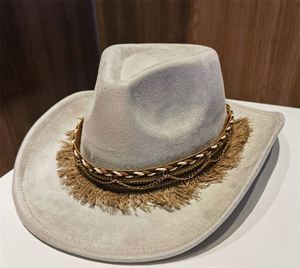 Nuevo Sombrero Vaquero de Moda 2026, de Ala Ancha, Unisex, para las Cuatro Estaciones, de Gamuza, con Borlas - Product Image 3