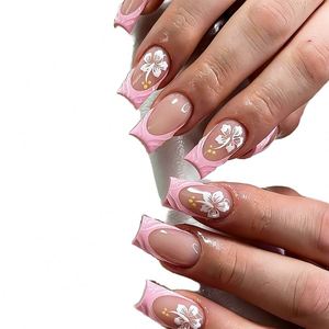 600 pièces/boîte – Faux ongles à presser transparents en ABS, style français, carrés, amande, couvrance totale, courbés, avec colle et pointe souple - Product Image 1