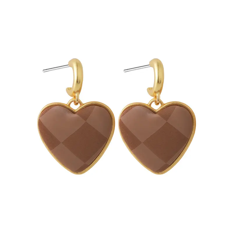 Boucles d'oreilles en forme de cœur en alliage d'or pour filles, bijoux modernes de couleur unie