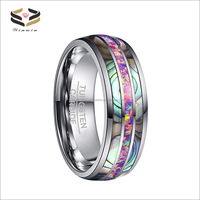 Anneau de tungstène opale et coquille d'ormeau incrustation Couples anneau homme mode bijoux anneaux carbure de tungstène bande de mariage confort Fit