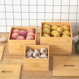 Bamboo <b>Storage</b> <b>Boxes</b> With Lids Rectangular Natural Wood Color <b>Kitchen</b> Vegetable Food Container Organizers - Product Image 1