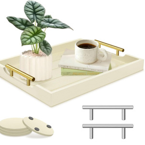 Modern Black Wooden <b>Tray</b> With <b>Gold</b> Handles Rectangle Decorative <b>Serving</b> <b>Tray</b> For Coffee Table Desktop Storage Organizer - Product Image 4