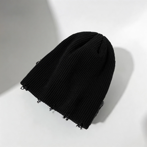 Gorro unisex de punto de alta calidad, estilo holgado, con efecto desgastado, cálido, para esquí, con borde deshilachado, para invierno y clima frío - Product Image 4