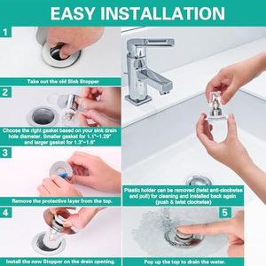 Tapón de <span class=keywords><strong>fregadero</strong></span> de baño multifuncional de 1,1 \ "1,6 \" <span class=keywords><strong>cesta</strong></span> cromada extraíble antiolor válvula anticucarachas Pop Drain - Product Image 4