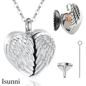 Isunni S925 <span class=keywords><strong>Sterling</strong></span> Zilveren Crematie Sieraden Vintage Engelenvleugels Urn Kettingen Rhodium Voor Bruiloften Feesten As Opslag Bulk - Product Image 1