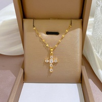 Collar de Moda de Lujo Ligero con Cruz de Circones al por Mayor para Mujer, Cadena de Acero de Titanio para Clavícula, Joyería Impermeable