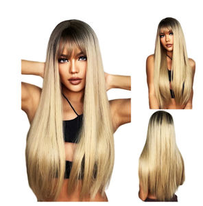 Diadema de peluca de seda de alta temperatura con flequillo de alta densidad, cabello liso largo, malla elástica cómoda, venta directa de fábrica - Product Image 4