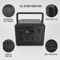 Station d'alimentation portable 1000W LiFePO4, panneau solaire extérieur, onde sinusoïdale pure, chargeur sans fil 15W, onduleur MPPT, camping, camping-car, urgence