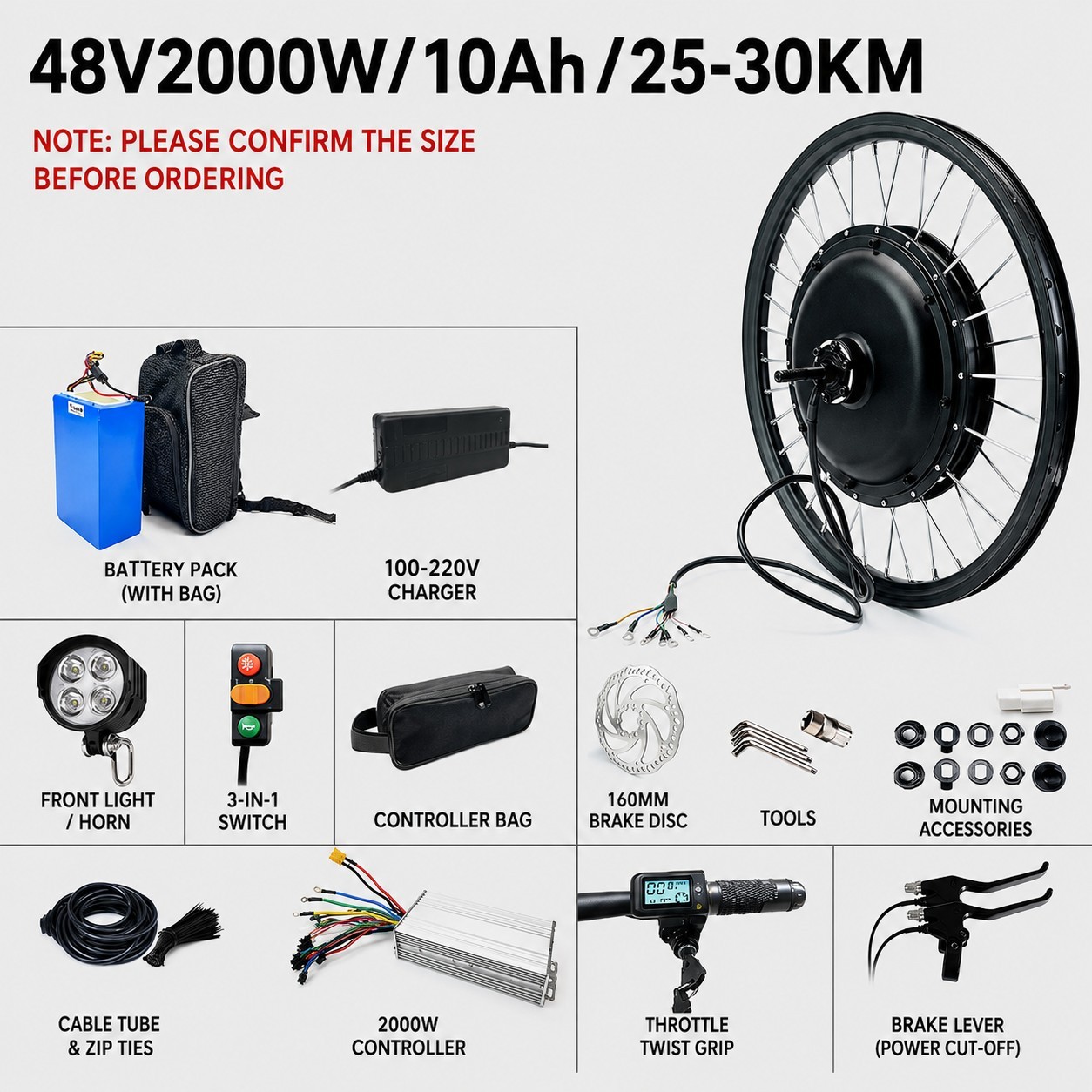 48V 10A, range of 25-30 km (saddlebag battery)