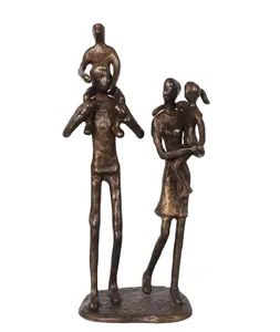 Home decor figura humana estátua bronze feliz família 3d figura escultura