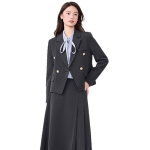Women's Suit Set Midi Skirt Double Breasted Office Lady Anti-Wrinkle Polyester Full Sleeve - Product Image 3