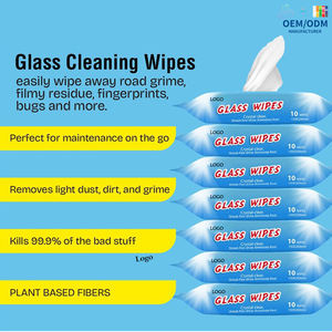 OEM pembersih kaca mobil portabel, pembersih kaca non-alkohol, bebas garis dan kristal, 10pcs, bersih dan berkilau, Tisu basah - Product Image 3