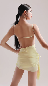 Váy khiêu vũ Latin mùa hè mới cho bé gái, chất liệu spandex, kiểu dây đeo, lưng trần, thời trang, kiểu lưới, váy tập luyện hot trend - Product Image 6