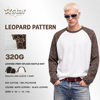 T-shirt à manches longues en coton mélangé pour homme avec logo personnalisé, col rond, manches raglan à imprimé léopard, style streetwear décontracté, fabricant OEM