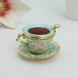 Scatole Portaoggetti in Smalto a Forma di Tazza da Caffè con Fiori Dipinti a Mano, Regalo per Decorazione Casa - Product Image 2