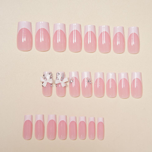 24 <span class=keywords><strong>Uñas</strong></span> Postizas <span class=keywords><strong>de</strong></span> Resina 3D con Punta Francesa, Color <span class=keywords><strong>Rosa</strong></span> Nude, Forma Cuadrada Larga, con Pedrería Brillante, Reutilizables y Adhesivas - Product Image 3