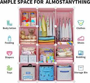 <b>Pink</b> Modern Plastic Wardrobe Storage <b>Box</b> Cube Kids Assemble Portable Closet Organizer for Workshop - Product Image 4