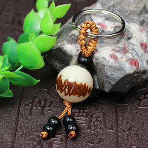 Ling Gusi Bodhi Root <b>Keychain</b> Double Sided Lotus White Jade Seed Men Women Jewelry Portable Gift - Product Image 3
