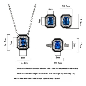 Refined Eco-friendly Copper 6*8/5*7mm Blue Zircon Geometric Square Necklace <b>Earrings</b> Ring <b>Set</b> Premium Quality Jewelry <b>Set</b> Simple - Product Image 2