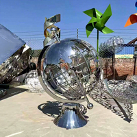 Sculpture de globe terrestre en acier inoxydable miroir, artisanat métallique abstrait personnalisé, modèle moulé, impression 3D, décoration artistique extérieure