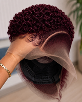 Perruque Pixie 360 en Cheveux Humains Pré-Stylisée Noir Naturel, Perruque Pixie 360 Faite à la Machine, Perruque Pixie 360 Bourgogne 99J, Perruque Pixie 360 Prête à Porter