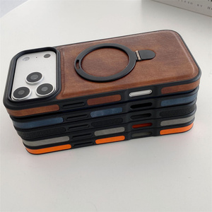 เคสโทรศัพท์แบบมีวงแหวนแม่เหล็กติดตั้งง่าย วัสดุหนังเรียบหรู สำหรับ iPhone 17 16 15 14 Pro Max พร้อมขาตั้งแบบฝ้า  วัสดุ PC TPU ป้องกันด้านหลัง - Product Image 6