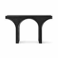Meja Konsol Mewah Modern 52" dengan Lengkungan Ganda dari Kayu Solid, Warna Hitam Matte untuk Proyek Villa dan Hotel
