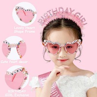 Ensemble de déguisement d'anniversaire pour fille : Écharpe, bandeau et lunettes de soleil style princesse avec perles pour fête d'anniversaire de filles