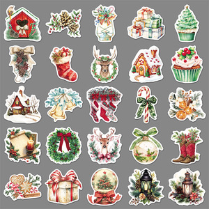 50 feuilles d'autocollants de Noël vintage en aquarelle, décorations de Noël élégantes, autocollants imperméables pour téléphones, ordinateurs portables et tablettes - Product Image 4