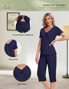 Liquidación de Stock: Conjunto de Pijama de 2 Piezas de Fibra de Bambú para Mujer, Corte Holgado, Color Liso, Envío Rápido - Product Image 1