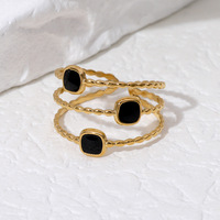 Bague ajustable tendance en acier inoxydable plaqué or 18 carats pour filles, avec motif géométrique et émail rouge