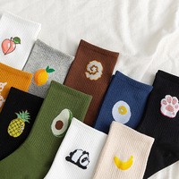 Chaussettes ras du cou personnalisables en tricot respirant à imprimé fruits pour femme, en polyester, coton et élasthanne, pour usage quotidien décontracté