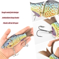 Leurre de pêche rigide multi-articulé 3 segments, type swimbait, avec écailles réalistes, queue à plumes et hameçon triple, leurre coulant