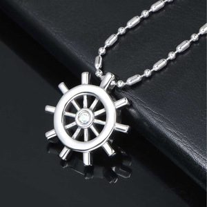 Collar con Colgante de Timón de Barco de Acero Inoxidable para Hombre, Estilo Naval, con Incrustaciones de Diamantes, Joyería de Regalo SP692 - Product Image 3