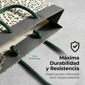 Sacs cadeaux de Noël haut de gamme avec imprimé houx, design minimaliste pour les boutiques et les commerces de détail - Product Image 3