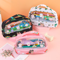 Nouveau mignon papeterie stockage porte-crayon grande capacité Double couche arc-en-ciel Transparent stylo boîte