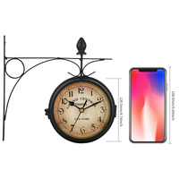 Fer forgé Antique rond suspendu au mur Double face classique rétro Station horloge lustre horloge murale suspendue