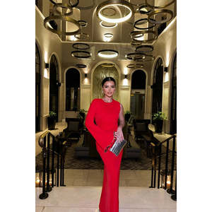 Robe longue rouge asymétrique élégante à taille empire, fente haute, perles, pour banquet d'hiver, invitée de mariage, soirée XS-XL - Product Image 2