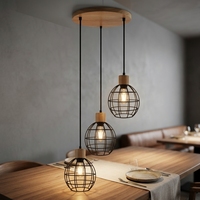 Lámpara Colgante de Madera, Lámpara de Techo Vintage de Madera, Lámpara Colgante LED para Sala de Estar y Dormitorio