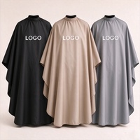 Jubah Potong Rambut Profesional Salon Barbershop Dengan Logo, Warna Hitam Beige Tua, Bahan Poliester Tahan Air, Jubah Abu-abu