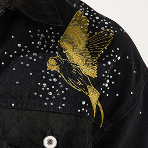 KingSen High Quality Men's Vintage Washed Denim <b>Jacket</b> Embroidery <b>Rhinestone</b> Button Up Casual Streetwear <b>Jacket</b> - Product Image 5