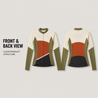 Maillot de cyclisme personnalisé pour femme à manches longues et fermeture éclair intégrale, motif géométrique color block, idéal pour les compétitions de cyclisme sur route
