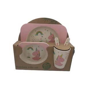 Karikatür hayvanlar unicorn dinozor baskılı çevre dostu 5 adet bebek bambu çocuk gıda-güvenli yemek Fiber bambu yemeği çocuk seti - Product Image 5