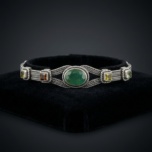 Ethnic Fine Beaded <b>Bracelet</b> with Multi-Stone Natural <b>Gemstone</b> <b>Bracelet</b> in Silver - Product Image 2